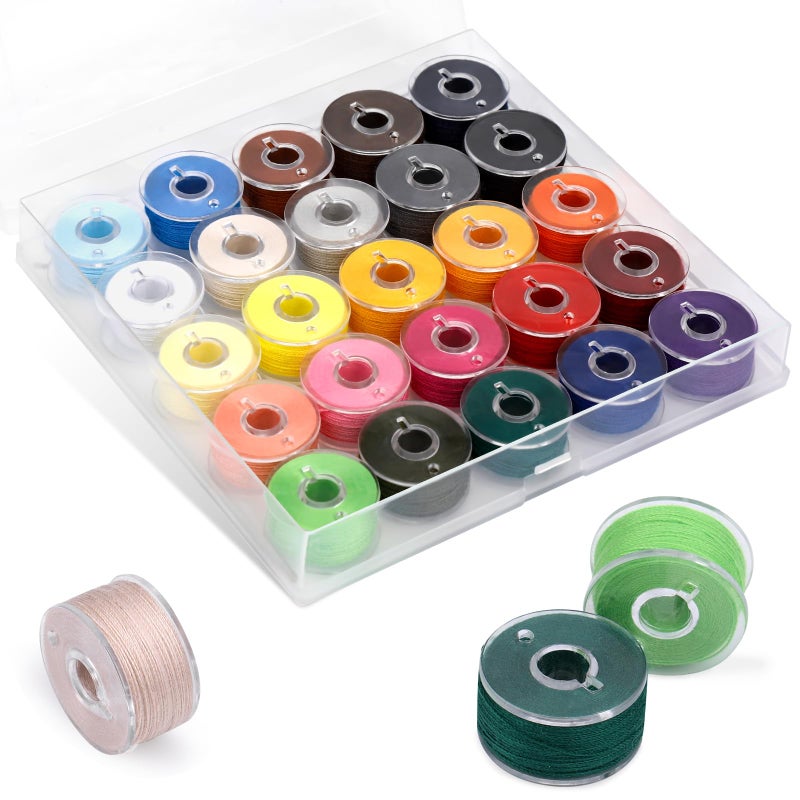 UzecPk 25pcs Assorted Colors Sewing Thread, Embroidery Bobbins, Prewound Bobbins Thread for Embroidery and Sewing Machines, 50 Yards Size A SA156 Spool of Thread Kit DIY and Home - Image 1